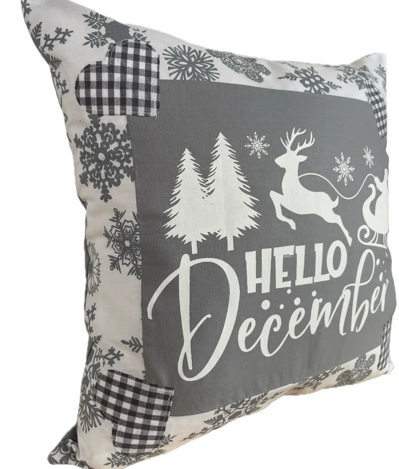 Weihnachtliche Kissenhülle * Landhausstil Kissenbezug * Dekokissen *grau/weiß