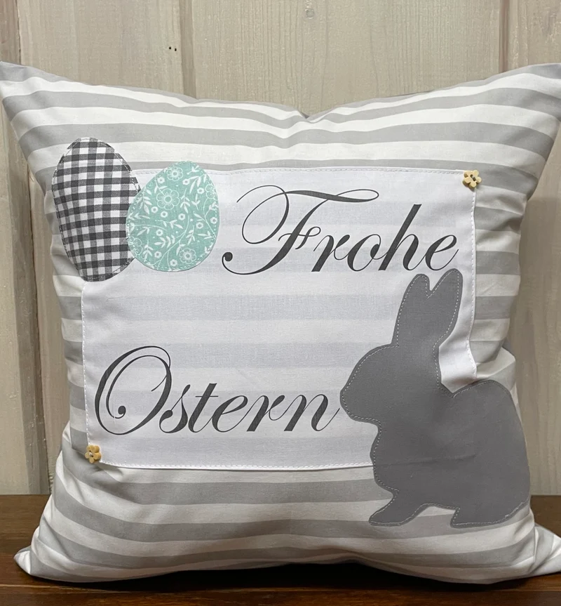 1 Landhausstill Kissenhülle, Kissenbezug, Osterkissen,Ostern grau/weiß