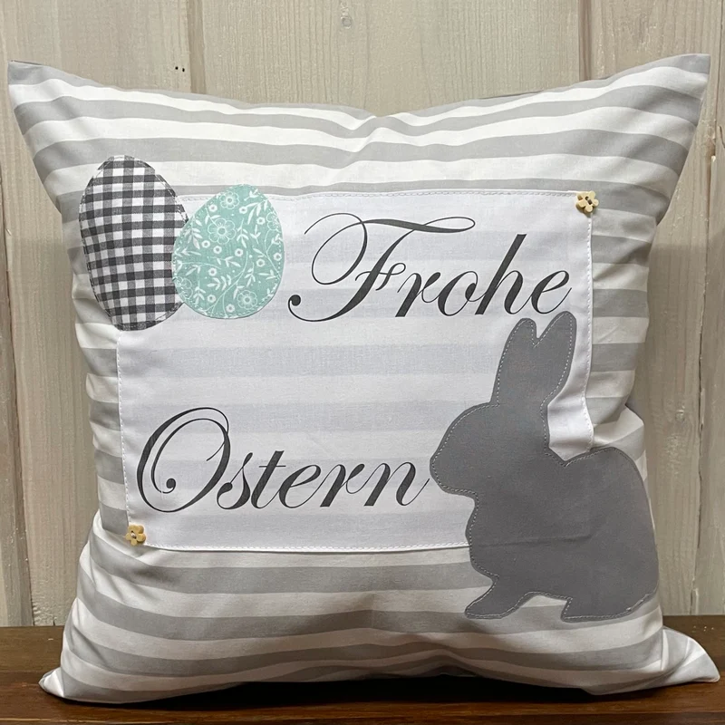 1 Landhausstill Kissenhülle, Kissenbezug, Osterkissen,Ostern grau/weiß