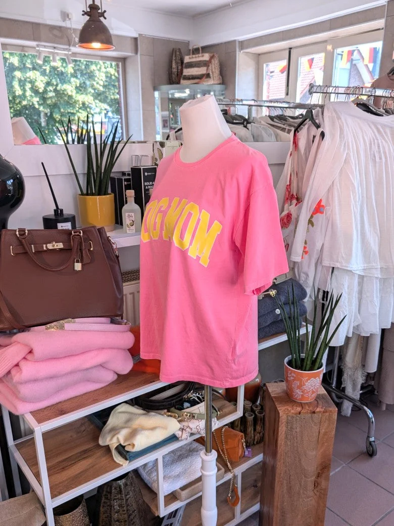 T-Shirt DOG MOM Pink Gelb Baumwolle, One Size - von MOOIJ 6030
