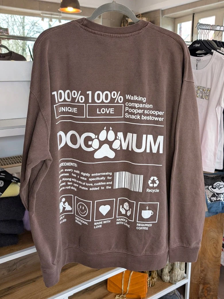 Sweatshirt Dog Mum Backprint Braun Weiß Oversized Used Look Baumwolle One Size - von Pretty Body 2555