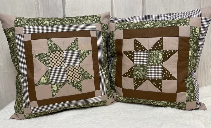 Patchwork Kissenhülle, Landhausstil Kissenbezug, braun / beige /grün 40x40cm.