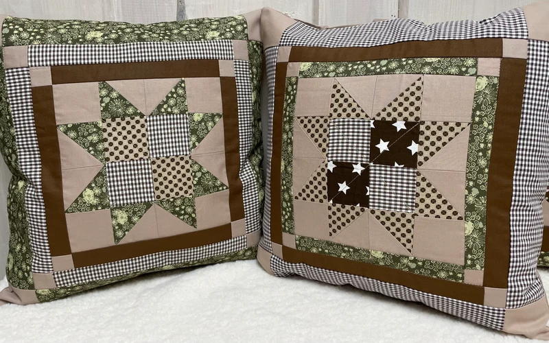 Patchwork Kissenhülle, Landhausstil Kissenbezug, braun / beige /grün 40x40cm.