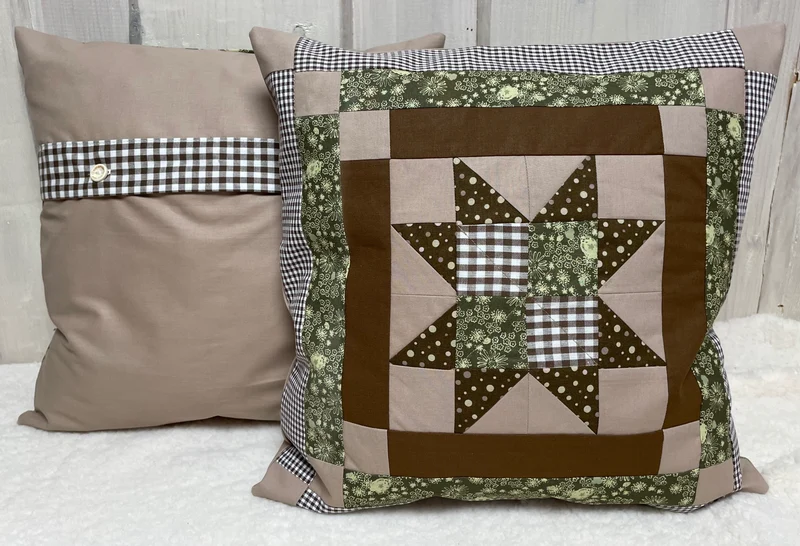 Patchwork Kissenhülle, Landhausstil Kissenbezug, braun / beige /grün 40x40cm.