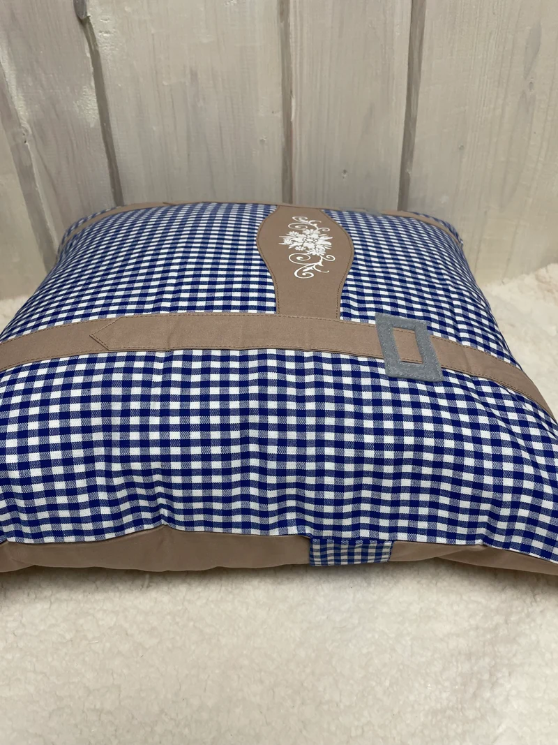 Landhausstil Kissenhülle, Kissenbezug, Bauernstube Dekokissen * Hosenträger * blau/beige