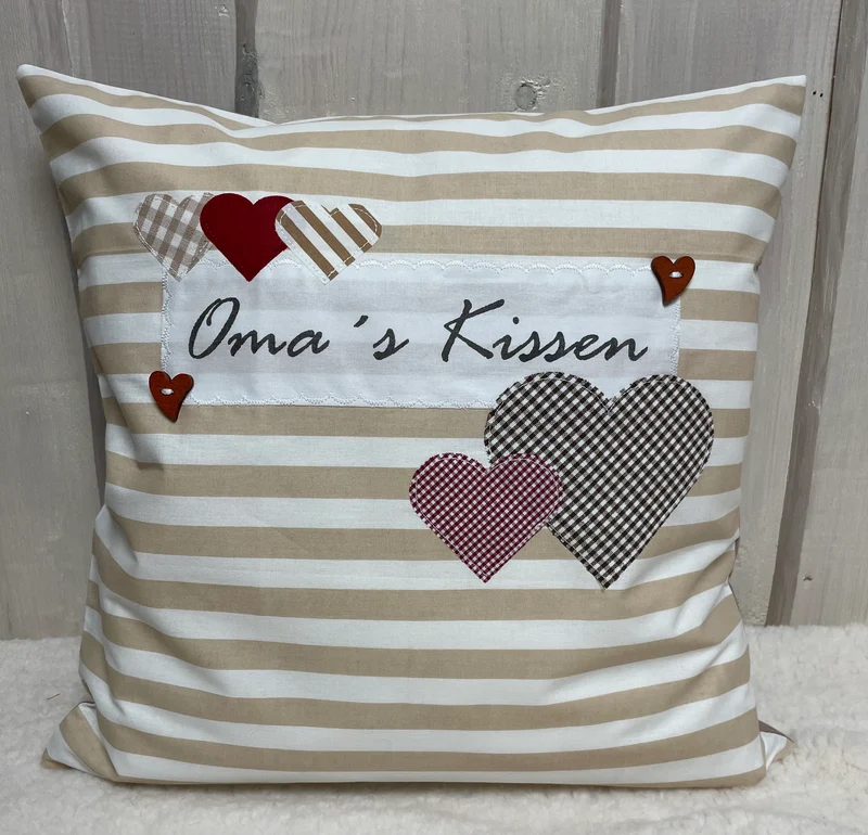 Landhausstil Kissenhülle, Kissenbezug Dekokissen " Oma’s Kissen " beige/weiß gestreift