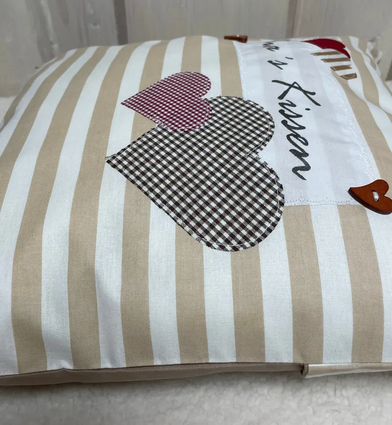 Landhausstil Kissenhülle, Kissenbezug Dekokissen " Oma’s Kissen " beige/weiß gestreift