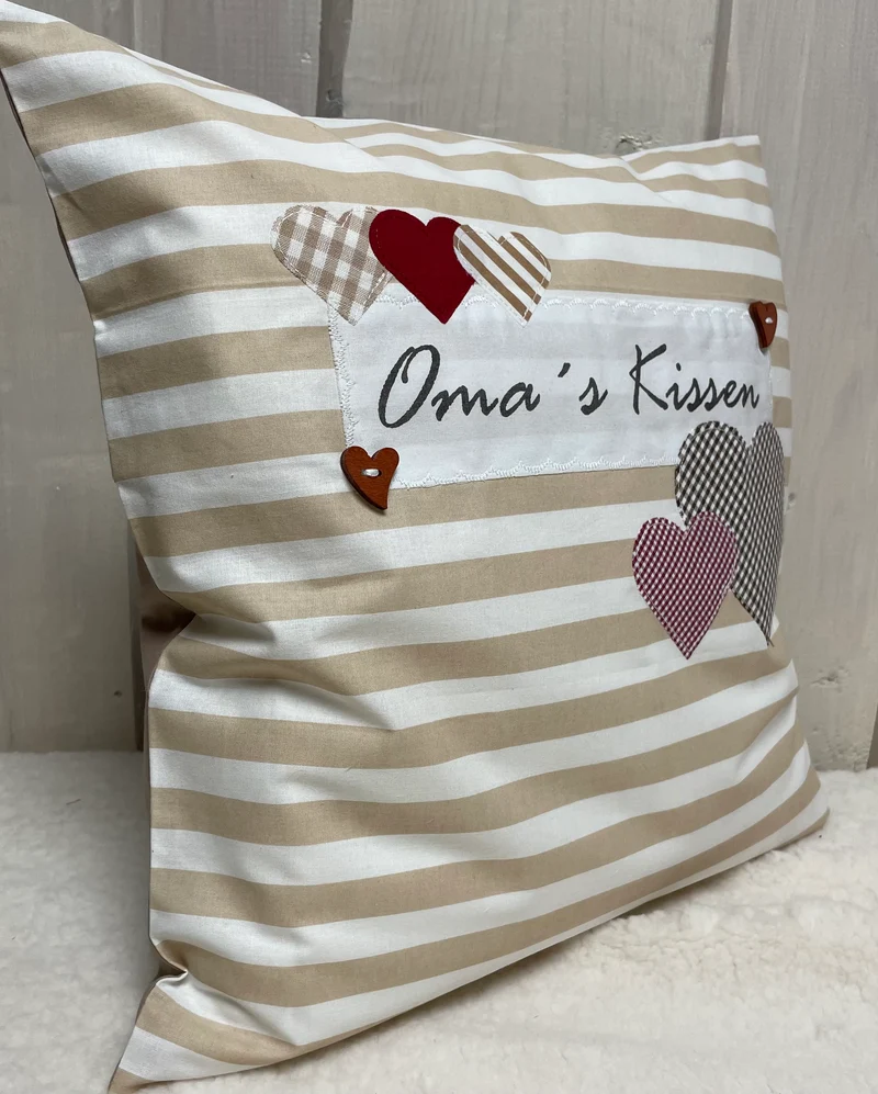 Landhausstil Kissenhülle, Kissenbezug Dekokissen " Oma’s Kissen " beige/weiß gestreift