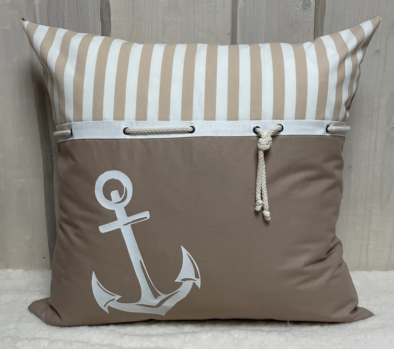 Maritime Kissenhülle, Landhausstil Dekokissen * Anker * beige/weiß