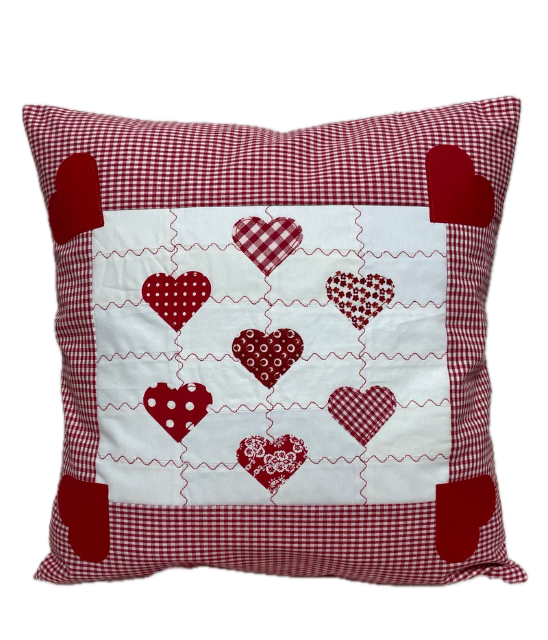 Patchwork Kissenhülle, Landhausstil Kissenbezug, rot/weiß 40x40cm.