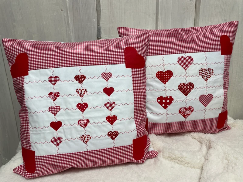 Patchwork Kissenhülle, Landhausstil Kissenbezug, rot/weiß 40x40cm.