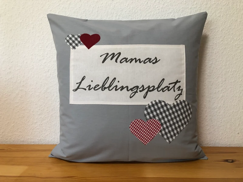 Landhausstil Kissenhülle * Kissenbezug * Dekokissen grau * Mamas Lieblingsplatz *