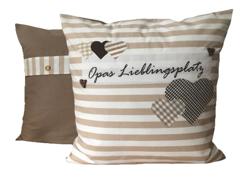 Landhausstil Kissenhülle * Kissenbezug * Dekokissen beige/weiß * Opas Lieblingsplatz *beige/weiß