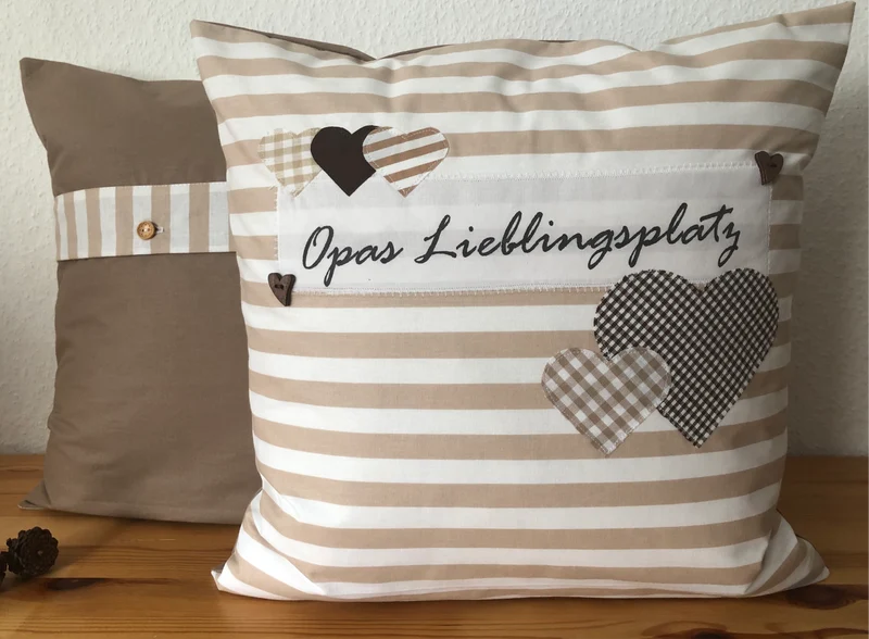 Landhausstil Kissenhülle * Kissenbezug * Dekokissen beige/weiß * Opas Lieblingsplatz *beige/weiß