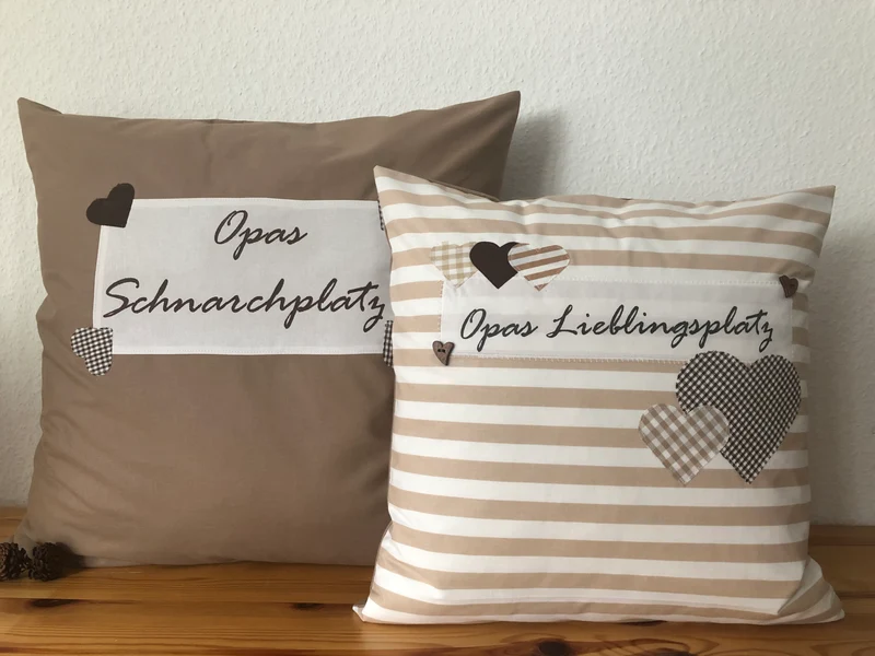 Landhausstil Kissenhülle * Kissenbezug * Dekokissen beige/weiß * Opas Lieblingsplatz *beige/weiß