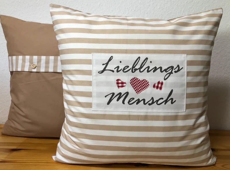 Landhausstil Kissenhülle * Kissenbezug * Dekokissen * Lieblings Mensch * beige/weiß gestreift