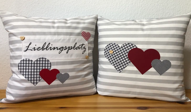 Landhausstil Kissenhülle * Kissenbezug * Dekokissen * Herzen *