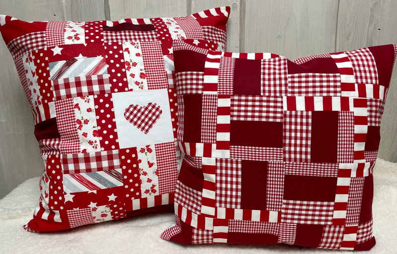 Patchwork Kissenhülle, Landhausstil Kissenbezug, rot/weiß 50x50cm.