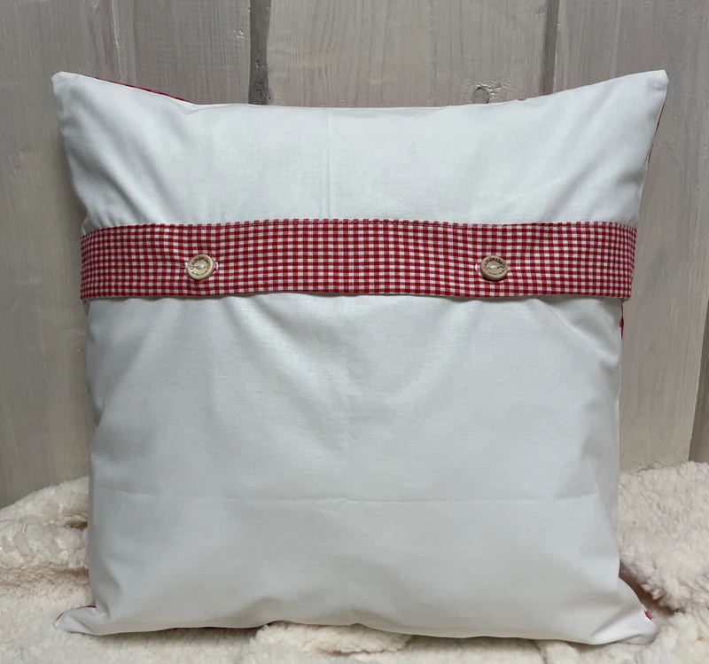 Patchwork Kissenhülle, Landhausstil Kissenbezug, rot/grau/weiß 40x40cm.