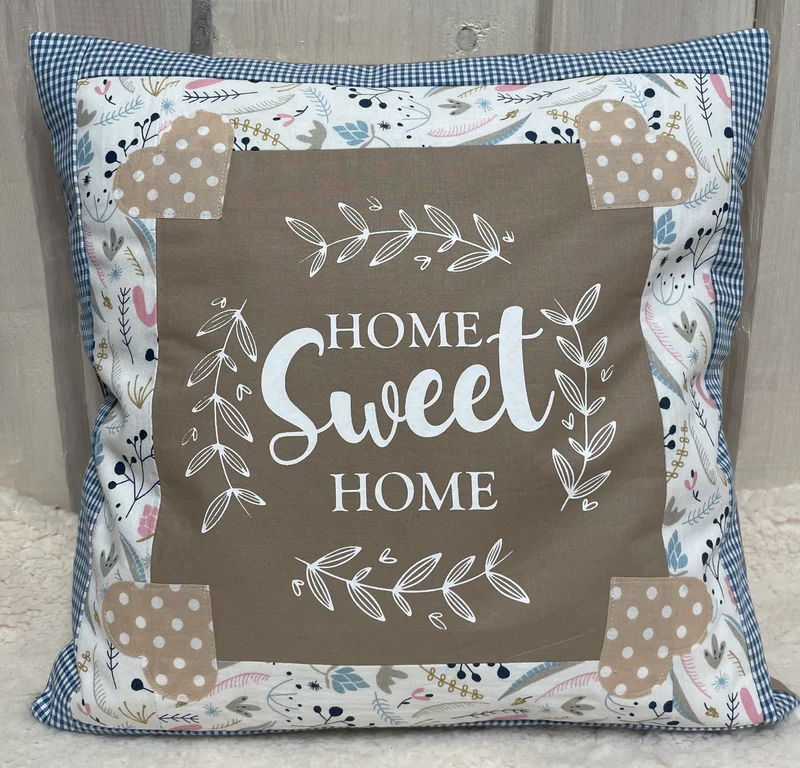 Patchwork Kissenhülle, Landhausstil Kissenbezug blau/beige 40x40cm.