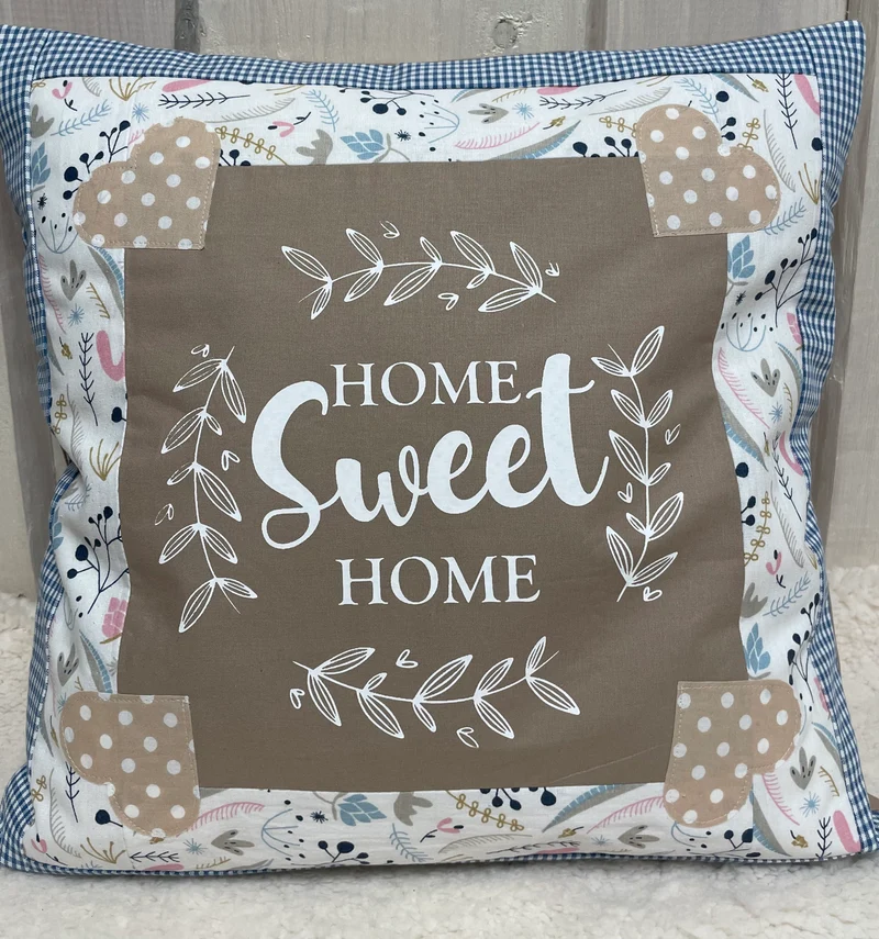 Patchwork Kissenhülle, Landhausstil Kissenbezug blau/beige 40x40cm.