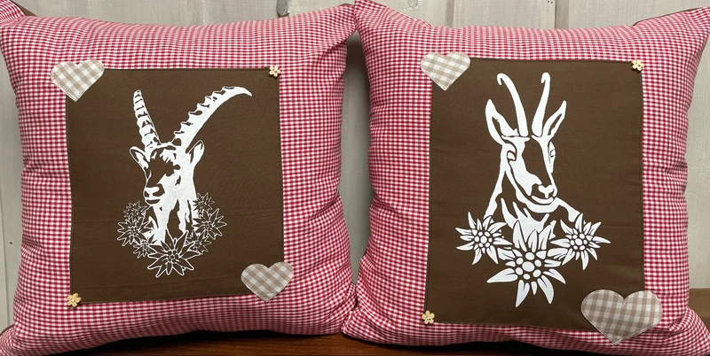 Landhausstil Kissenhülle, Kissenbezug, rot/weiß kariertes Dekokissen * Steinbock *