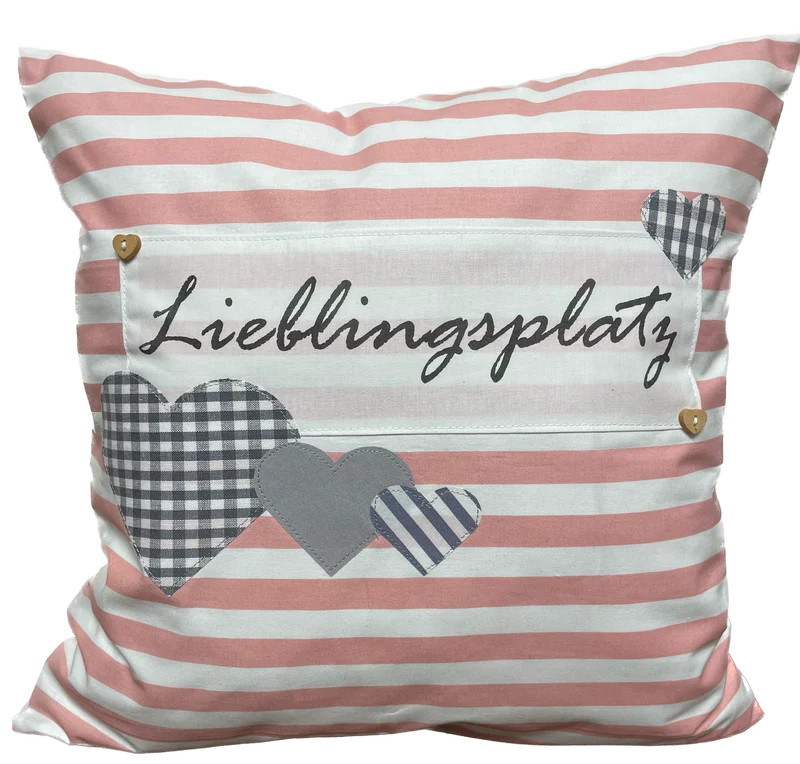 Landhausstil Kissenhülle * Kissenbezug * Dekokissen * Lieblingsplatz * rosa/weiß gestreift