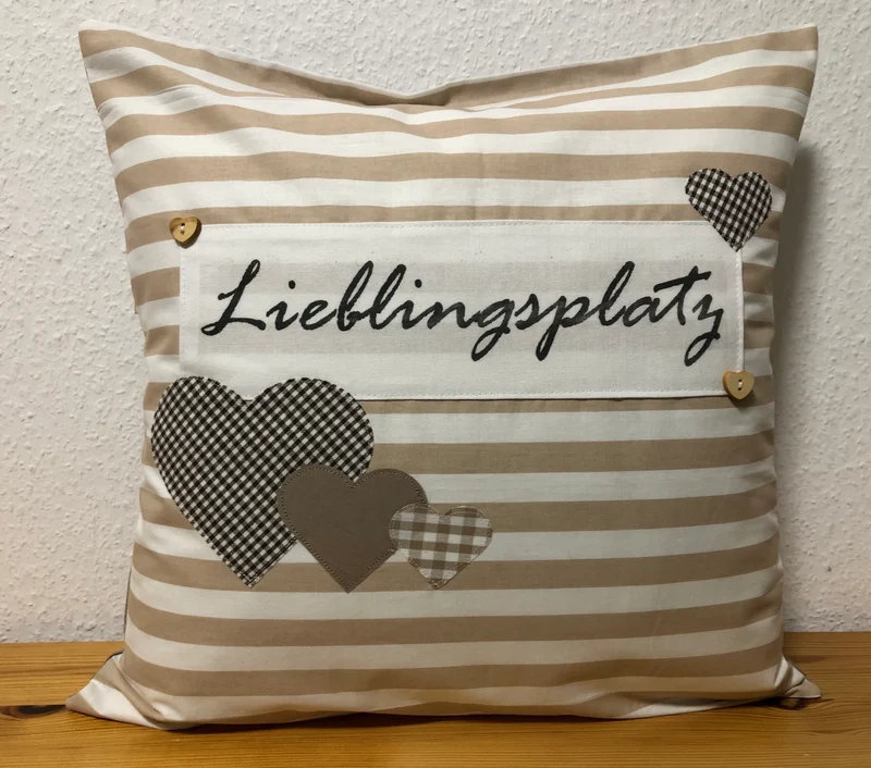Landhausstil Kissenhülle * Kissenbezug beige/weiß * Lieblingsplatz *