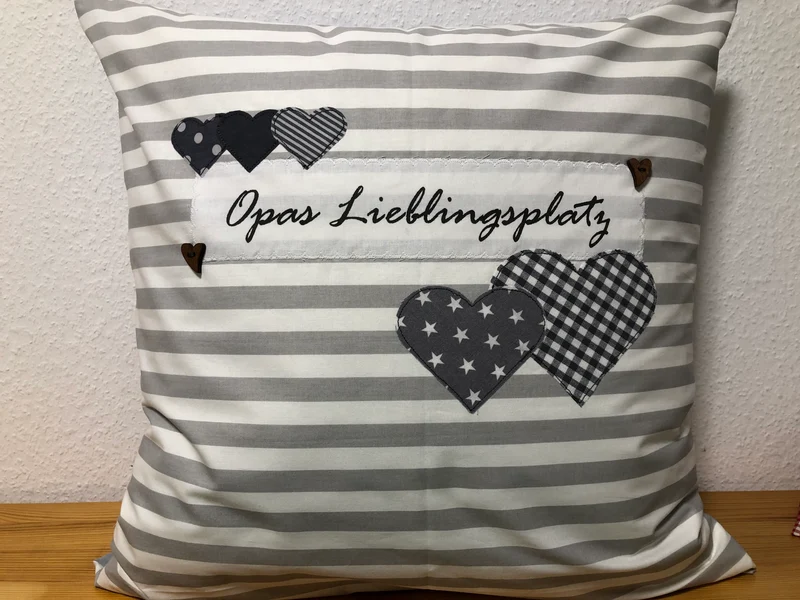 Landhausstil Kissenhülle * Kissenbezug * Dekokissen * Opas Lieblingsplatz * grau/weiß