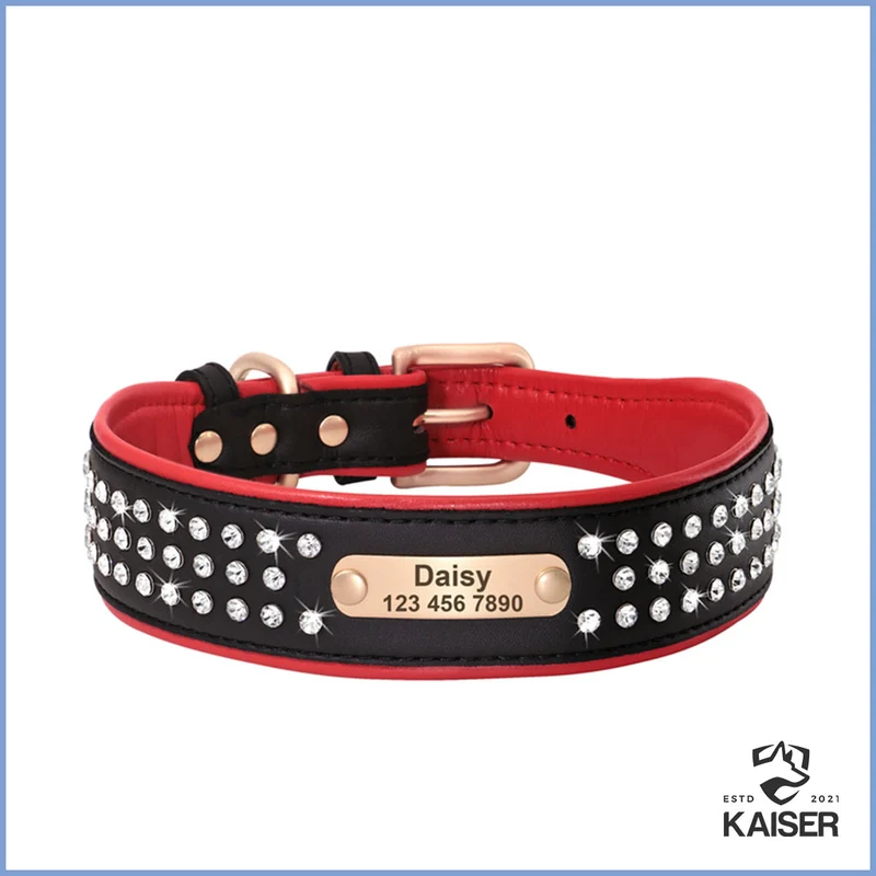 Stylish Hundehalsband mit Name Leder mit Strass