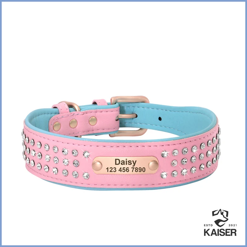 Stylish Hundehalsband mit Name Leder mit Strass