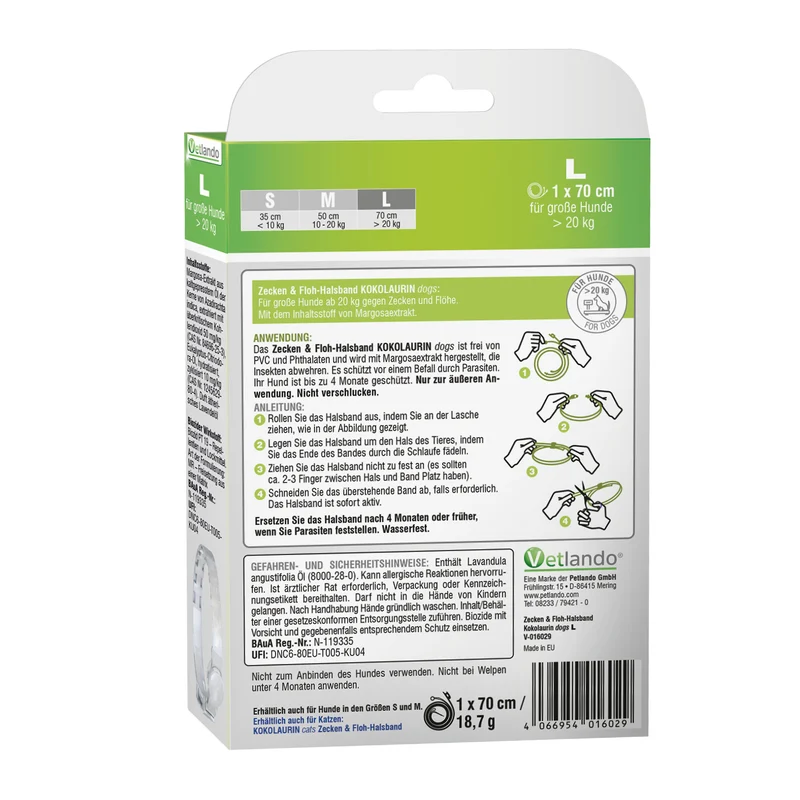 Zecken- & Floh-Halsband Kokolaurin für Hunde