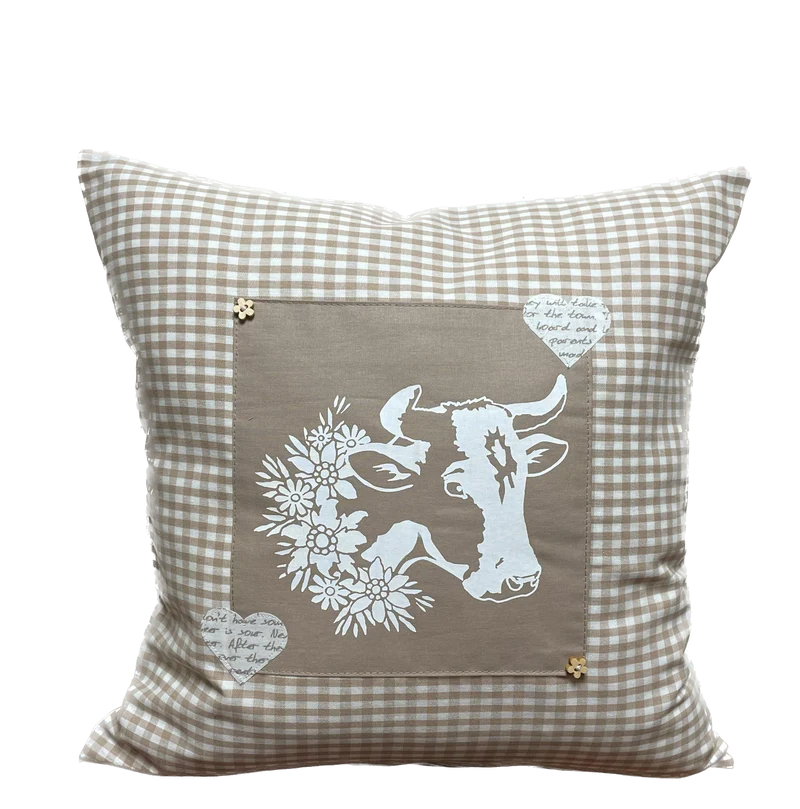 Landhausstil Kissenhülle * Kissenbezug * Bauernstube Dekokissen * Kuh* beige/weiß