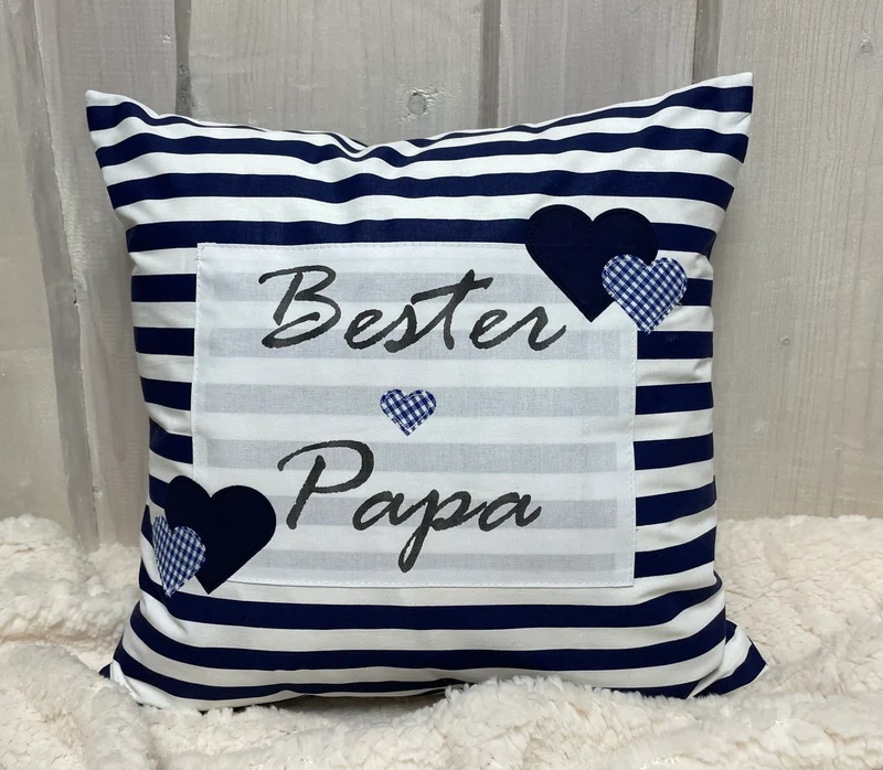 Landhausstil Kissenhülle, Vatertags Geschenk, Dekokissen *Bester Papa *blau/weiß