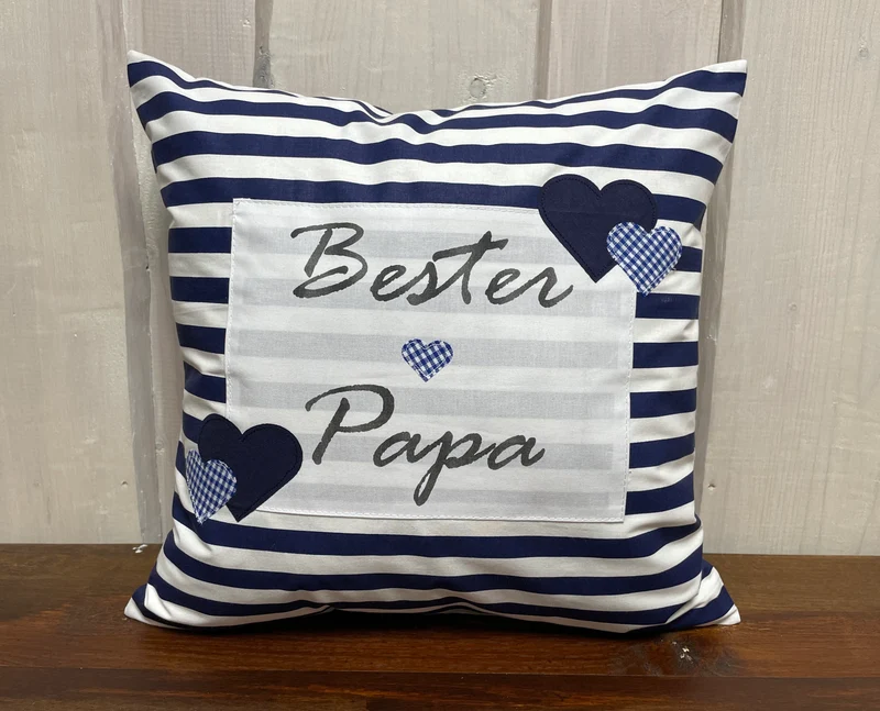Landhausstil Kissenhülle, Vatertags Geschenk, Dekokissen *Bester Papa *blau/weiß