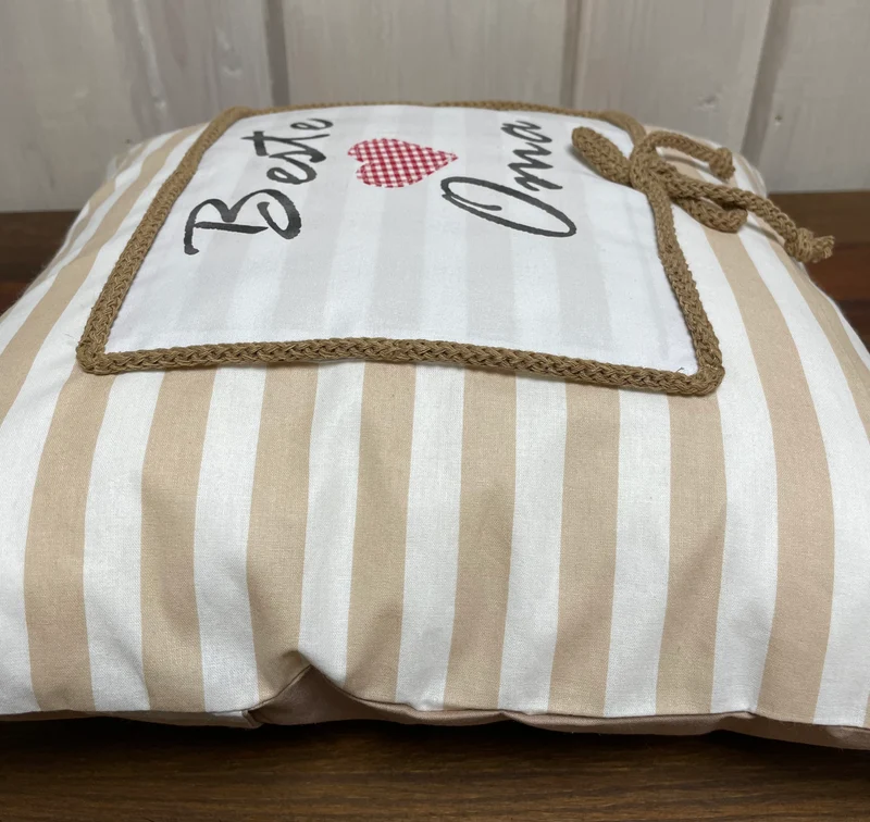 Landhausstil Kissenhülle, Kissenbezug, Dekokissen *Beste Oma* beige/weiß gestreift