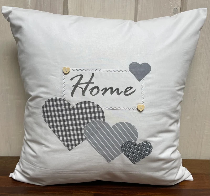 Landhausstil Kissenhülle * Kissenbezug * Dekokissen * Home * weiß/grau mit Herzen