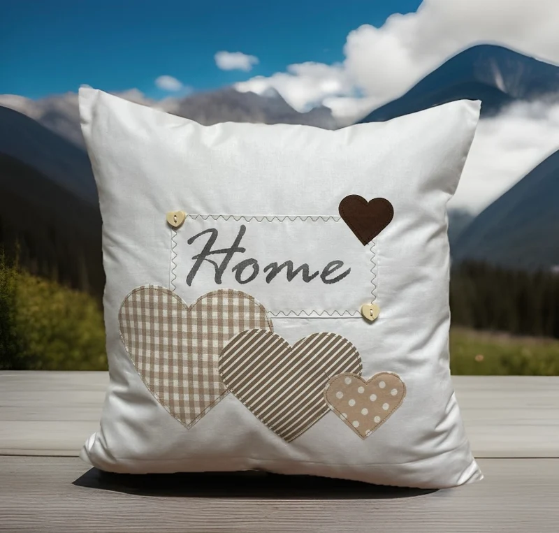 Landhausstil Kissenhülle * Kissenbezug * Dekokissen * Home * weiß/beige mit Herzen