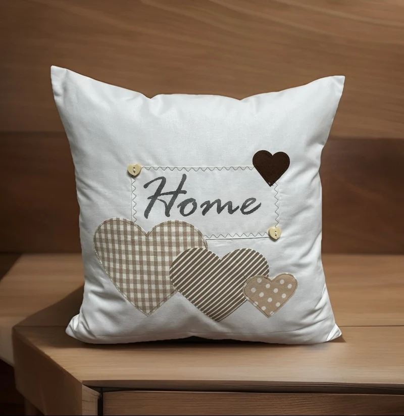 Landhausstil Kissenhülle * Kissenbezug * Dekokissen * Home * weiß/beige mit Herzen