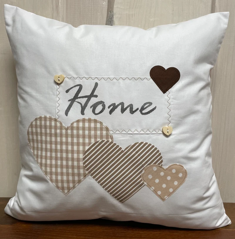 Landhausstil Kissenhülle * Kissenbezug * Dekokissen * Home * weiß/beige mit Herzen