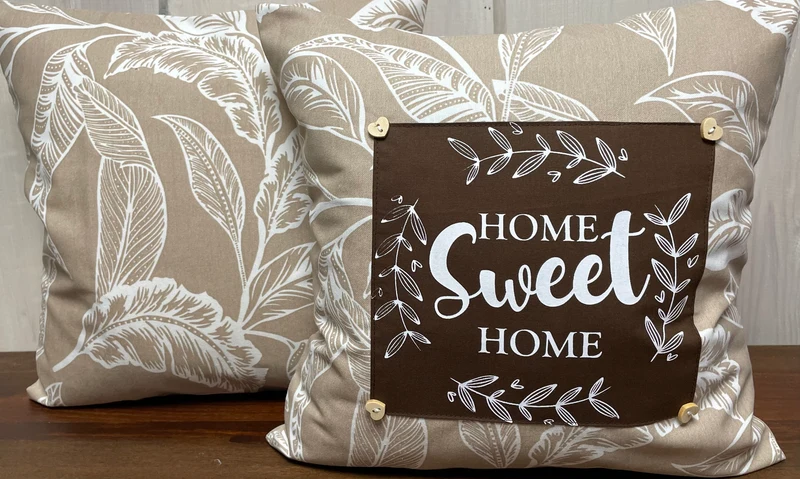 Landhausstil Kissenhülle * Kissenbezug * Dekokissen „ Home Sweet Home „ beige/braun