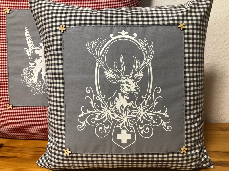 Landhausstil Kissenhülle, Kissenbezug, grau/weiß kariertes Dekokissen * Hubertus Hirsch *