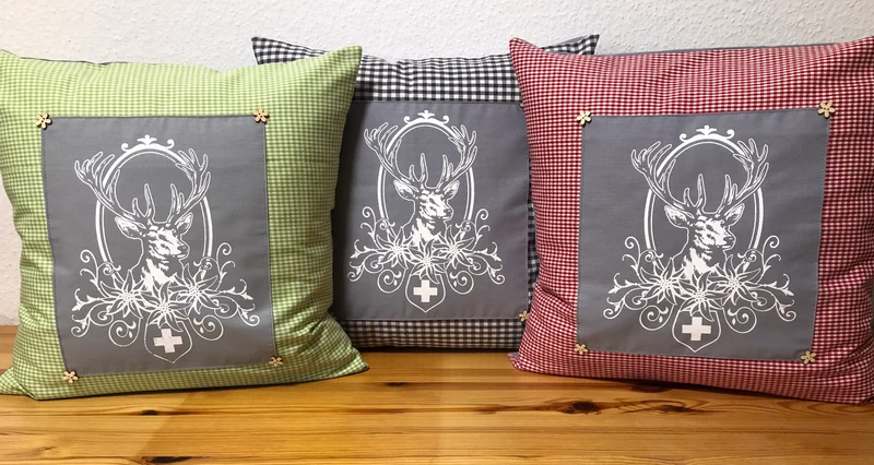 Landhausstil Kissenhülle, Kissenbezug, grau/weiß kariertes Dekokissen * Hubertus Hirsch *