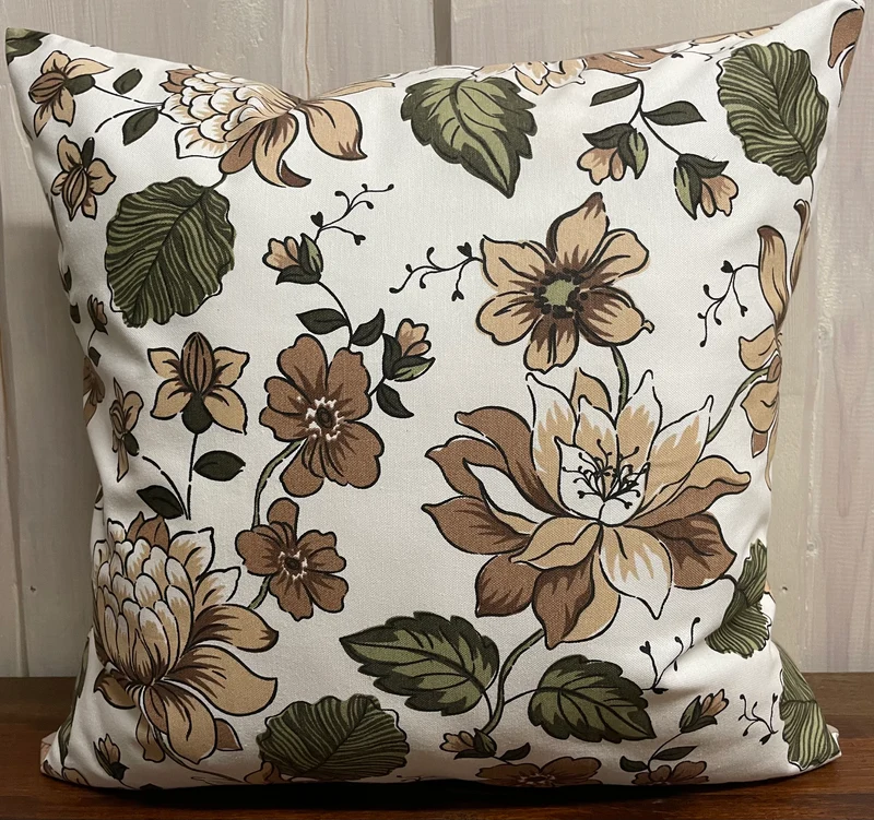Landhausstil Kissenhülle * Kissenbezug * Dekokissen * Blumen beige/grün