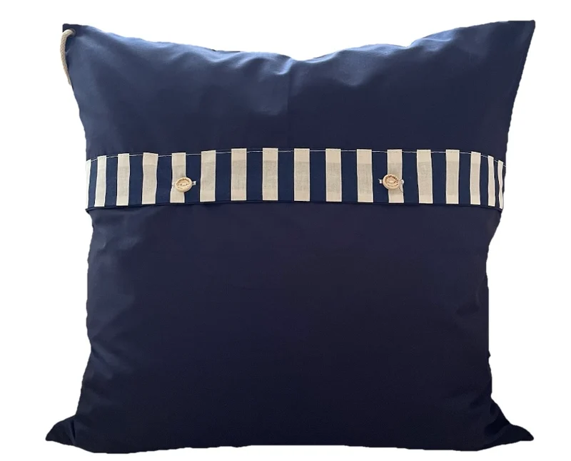 1x Maritime Kissenhülle, Kissenbezug, Landhausstil Kissen, Dekokissen Ankerplatz blau/weiß