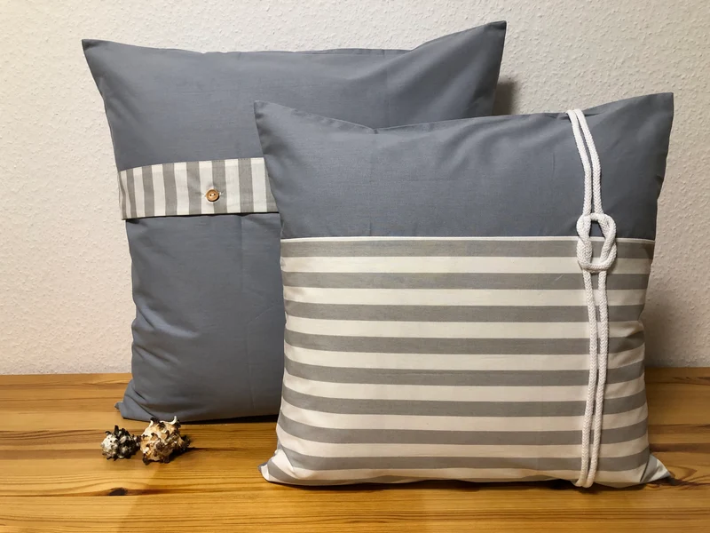 Maritime Kissenhülle, Kissenbezug, Landhausstil Kissen * Seemannsknoten * grau/weiß .