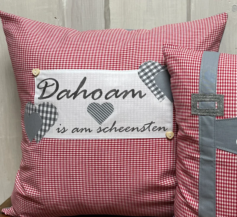 Landhausstil Kissenhülle, Kissenbezug, rot/weiß kariertes Dekokissen * Dahoam is am scheensten*
