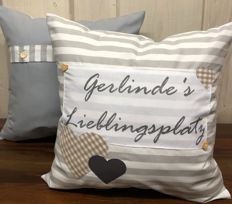 Personalisierte Kissenhülle, Landhausstil Kissenbezug * Dekokissen * …. Lieblingsplatz * grau/weiß