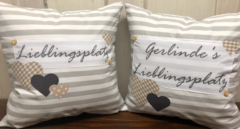 Personalisierte Kissenhülle, Landhausstil Kissenbezug * Dekokissen * …. Lieblingsplatz * grau/weiß