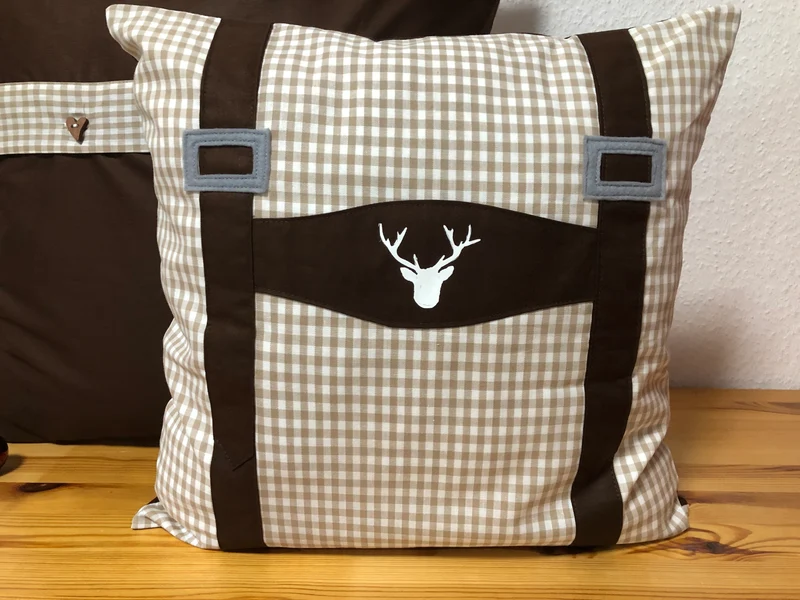 1x Landhausstil Kissenhülle * Kissenbezug * Hosenträger Dekokissen * braun/beige kariert